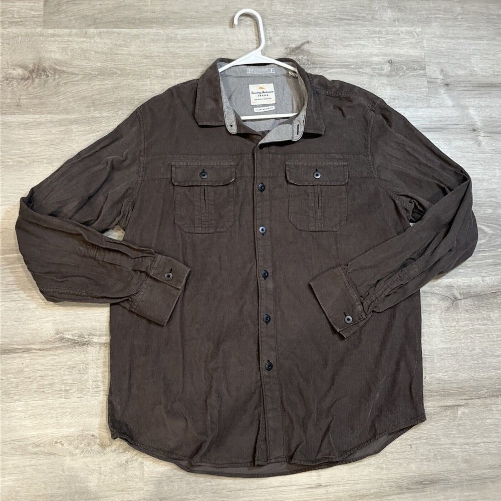 Tommy Bahama Jeans Denim Shirt Mens Green XL Island Crafted Modern Fit Button Up